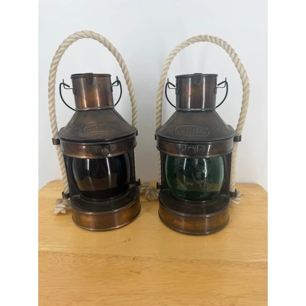 Masthead Lantern Set Copper Red Green Nautical Maritime Ship Boat Decor Pirate